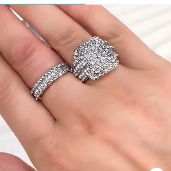 🌞💎💍2 PC CZ SILVER WEDDING RING SET ITS BEAUTIFUL-FASHION JEWELRY - Picture 12 of 15
